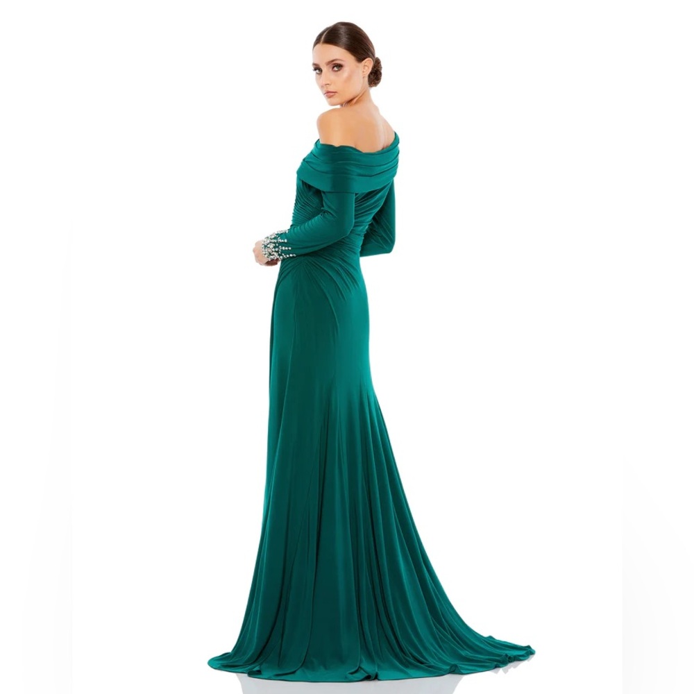 Mac Duggal Emerald Asymmetrical‎ Jeweled Gown - Picture 2 of 5